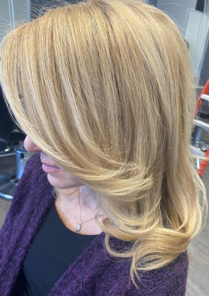 Warm caramel balayage on long hair